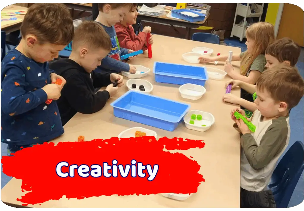 Students exercising their creativity at Play and Learn Preschool in Westlake.