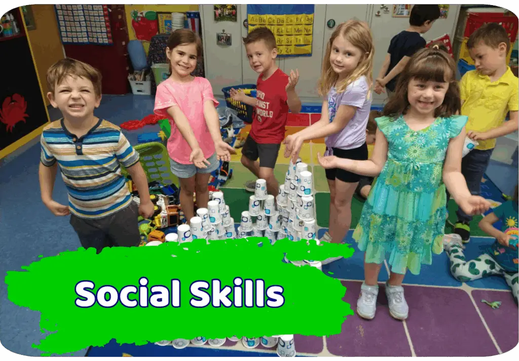 Students learning to work together as a team at Play and Learn Preschool in Westlake.