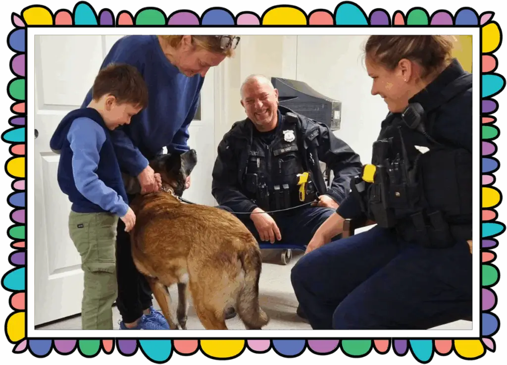 Play and Learn students learn how to be healthy and safe from local police officers.