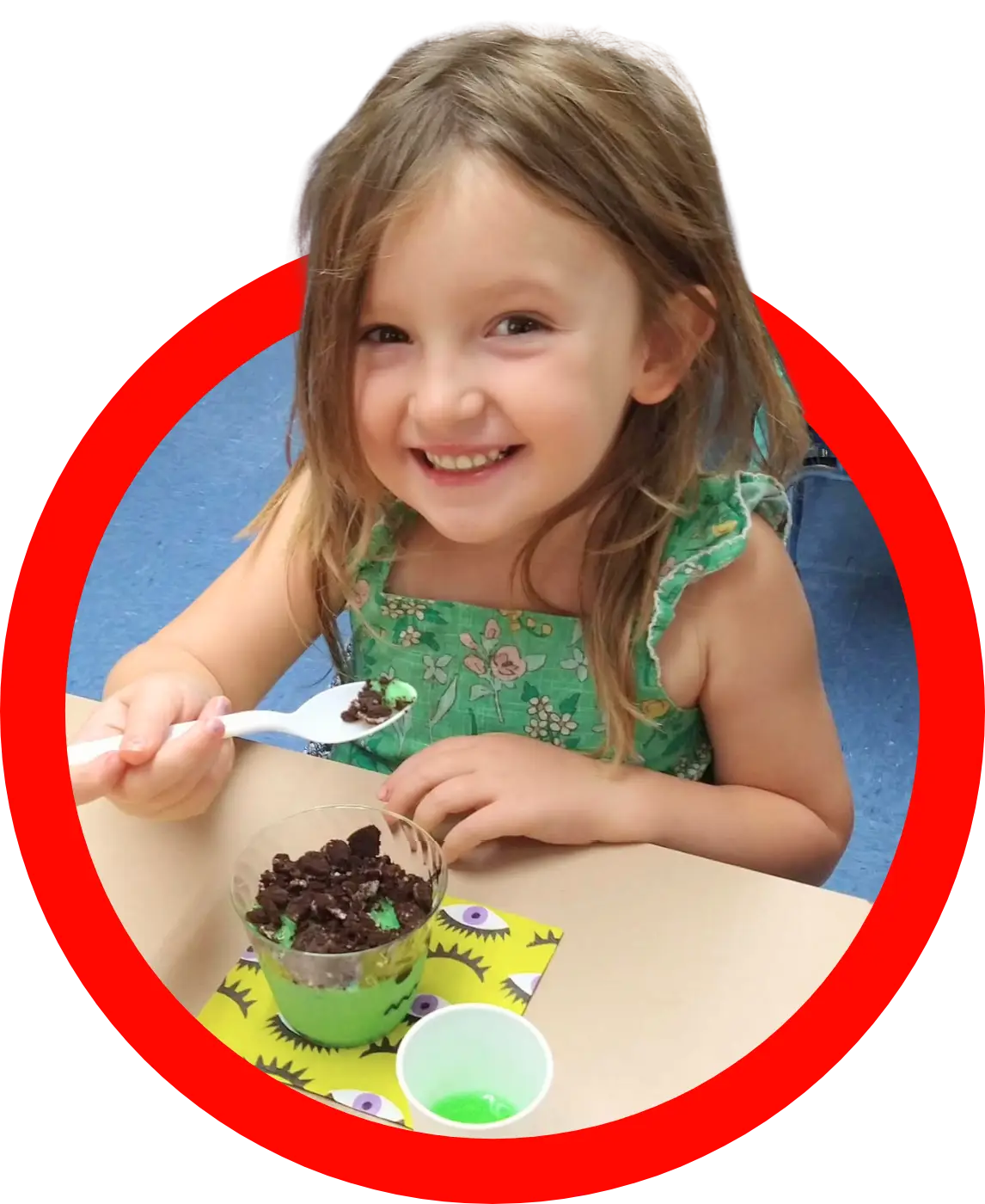 A student enjoys the Lunch Bunch program at Play and Learn Preschool in Westlake.